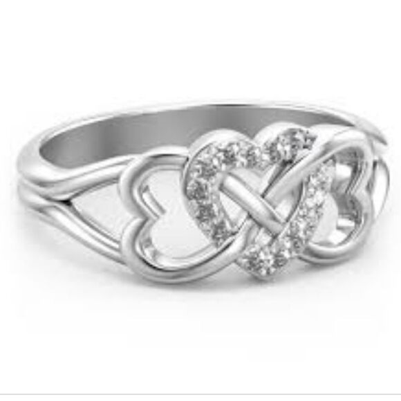 Triple Heart Infinity Diamond Ring 925 Silver  - Picture 4 of 5